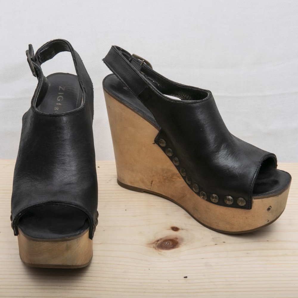 Zigi Girl Mikaila 7 - Black Leather Platform Wedge